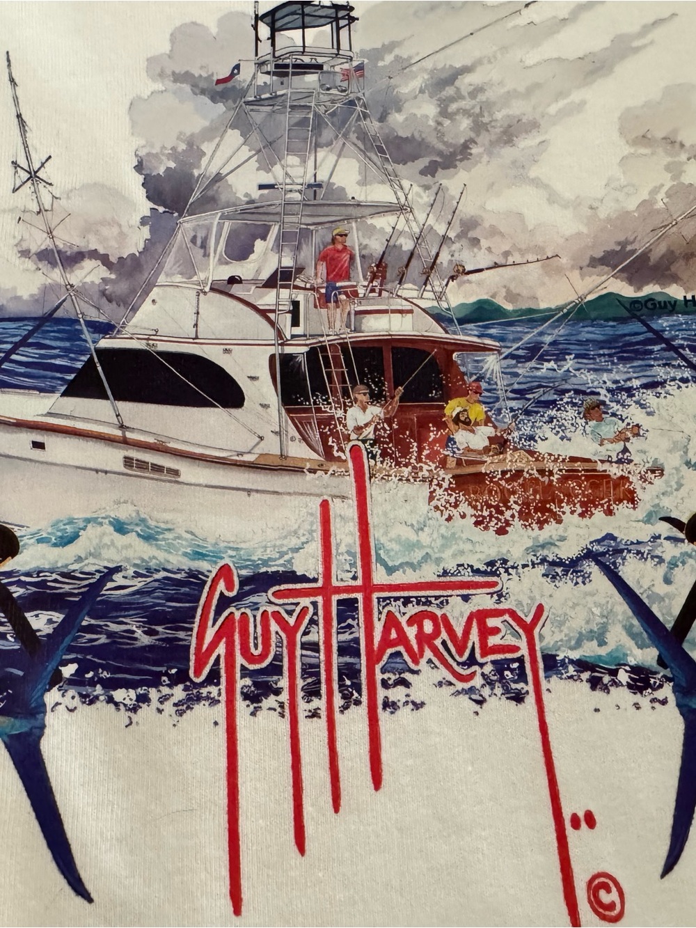 Guy Harvey White/Blue Deep Sea Fishing Tee NWT